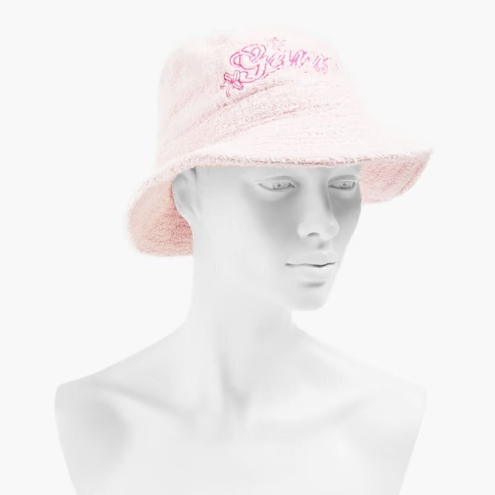 New GANNI Logo Embroidered Terrycloth Bucket Beach Hat Mary's Rose NWT Size XS/S